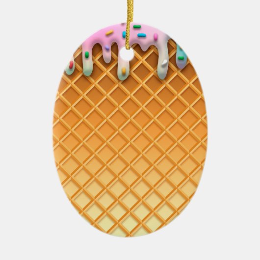 Ice Cream Drip Waffle Roze met sprinken Keramisch Ornament (Voorkant)