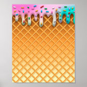 Ice Cream Drip Waffle Roze met sprinken Poster (Voorkant)