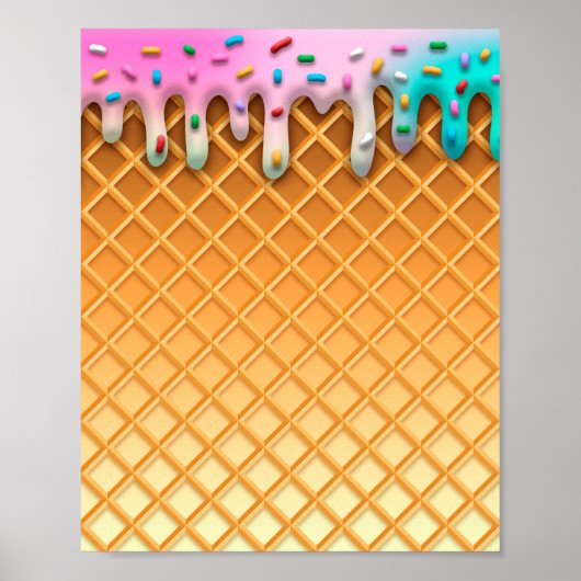 Ice Cream Drip Waffle Roze met sprinken Poster (Voorkant)