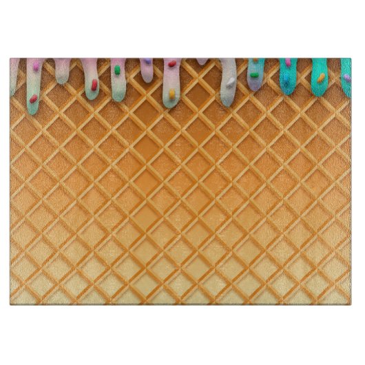 Ice Cream Drip Waffle Roze met sprinken Snijplank (Voorkant)