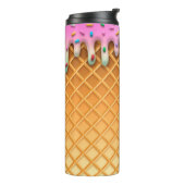 Ice Cream Drip Waffle Roze met sprinken Thermosbeker (Gedraaid links)