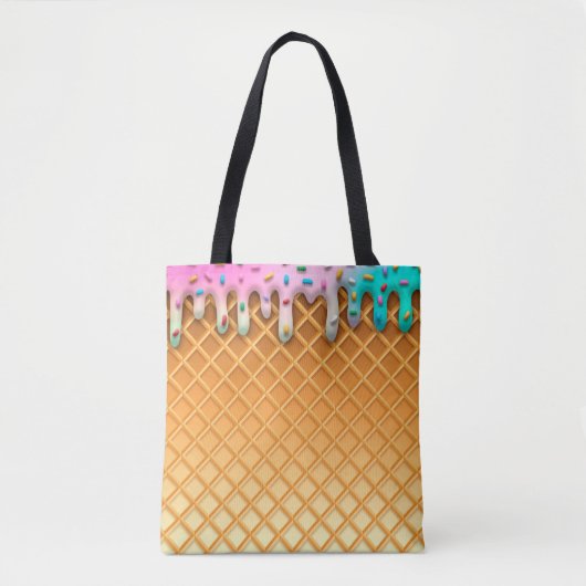 Ice Cream Drip Waffle Roze met sprinken Tote Bag (Voorkant)