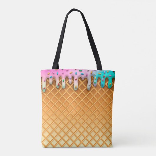 Ice Cream Drip Waffle Roze met sprinken Tote Bag (Achterkant)