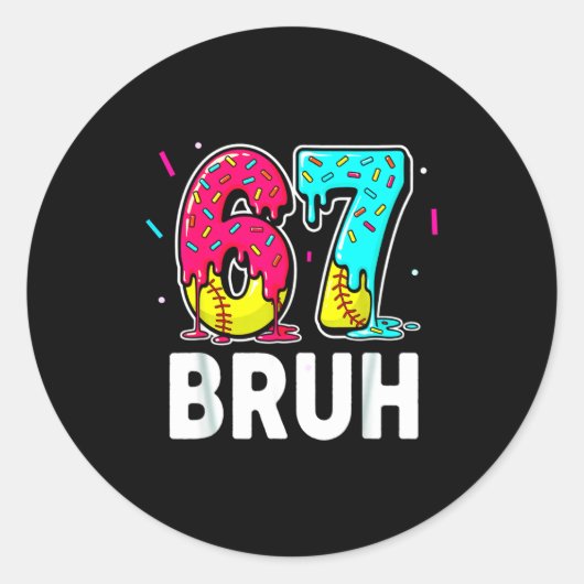 Ice Cream Dripng Softball Drip Fun 6 7 Six Seven M Ronde Sticker (Voorkant)