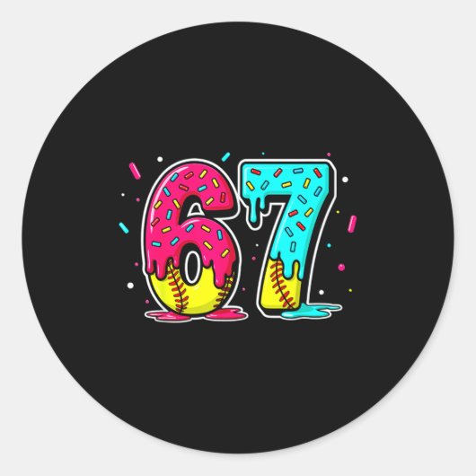 Ice Cream Dripng Softball Drip Funny 6 7 Six Seven Ronde Sticker (Voorkant)
