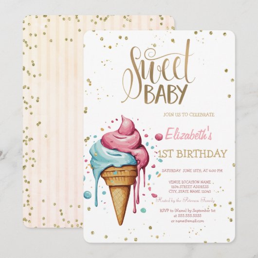 Ice Cream Dripping Diamonds Stripe Verjaardag Kaart (Voorkant / Achterkant)