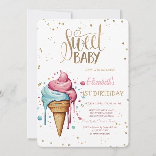 Ice Cream Dripping Diamonds Stripe Verjaardag Kaart (Voorkant)