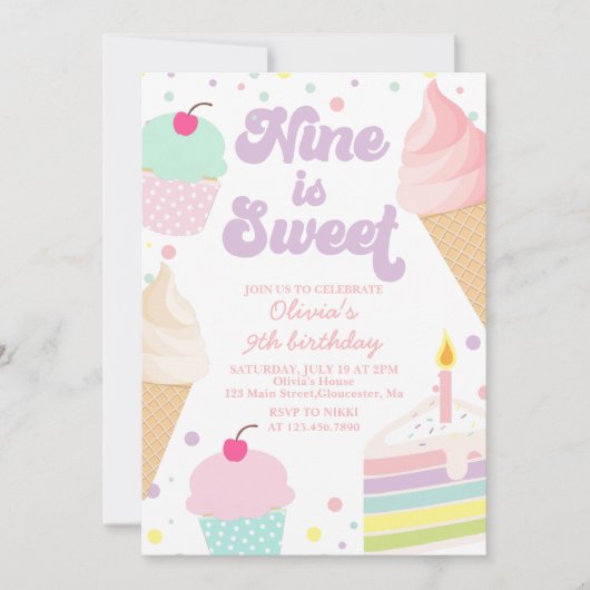 Ice Cream en Cake Nine is zoet 9e verjaardag Kaart (Voorkant)