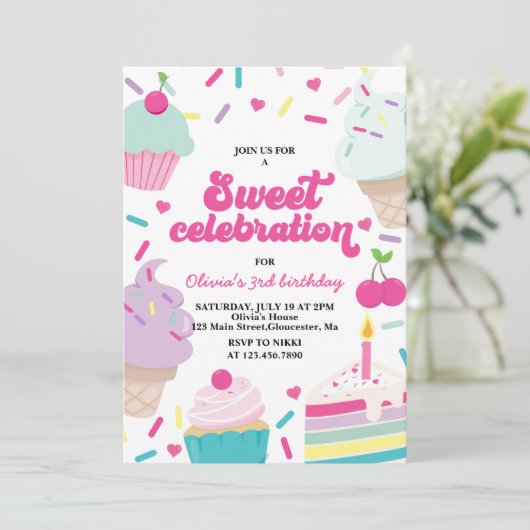 Ice Cream en Cake Sweet Viering Verjaardag Kaart (Staand voorkant)