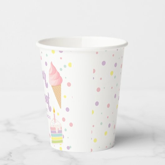 Ice Cream en Cake VIER IS ZOET 4e verjaardag Papieren Bekers (Links)