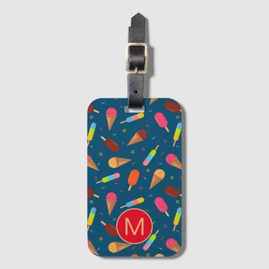 Ice Cream en Lollies Dark Blue Monogram Bagagelabel (Voorkant (verticaal))
