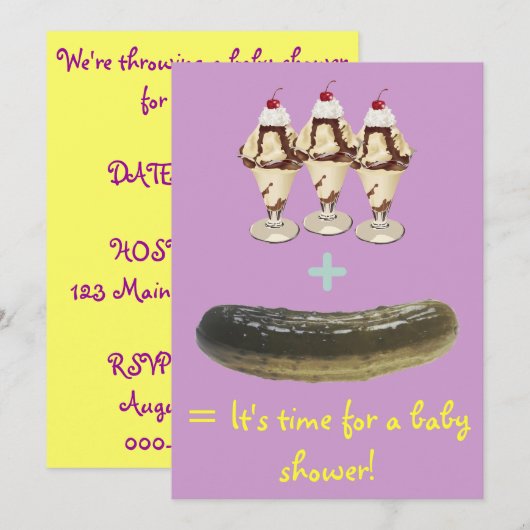 Ice Cream en Pickle Baby shower nodigen uit Kaart (Voorkant / Achterkant)