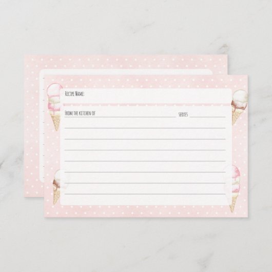 Ice Cream en Polka Dots Roze Recept Kaart (Voorkant / Achterkant)