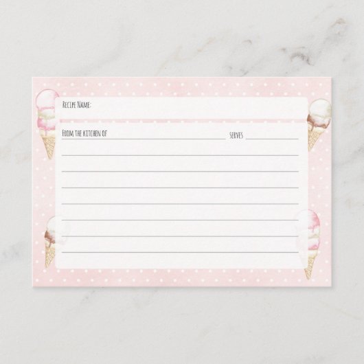 Ice Cream en Polka Dots Roze Recept Kaart (Voorkant)