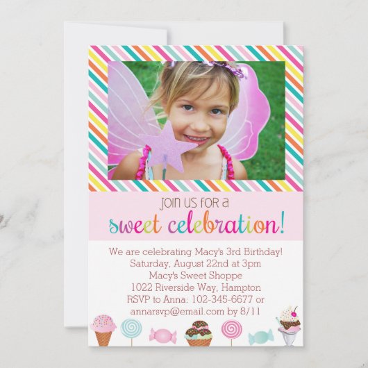 Ice Cream en Snoep Party Invitation Kaart (Voorkant)