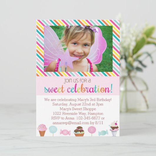 Ice Cream en Snoep Party Invitation Kaart (Staand voorkant)