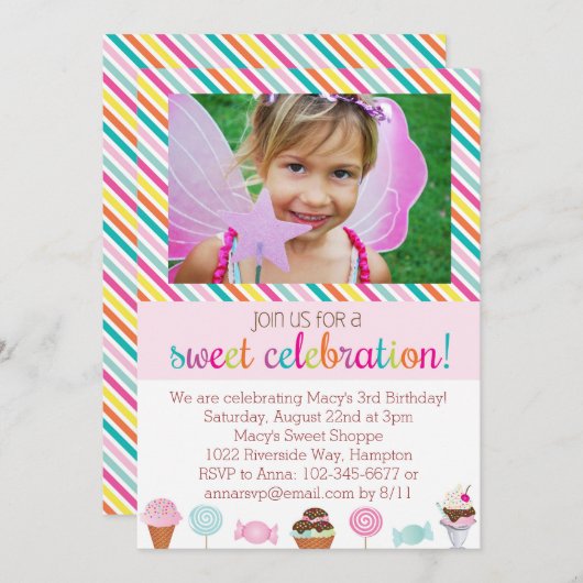 Ice Cream en Snoep Party Invitation Kaart (Voorkant / Achterkant)