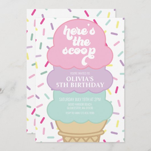 Ice Cream en Sprinkles Birthday Uitnodiging (Voorkant / Achterkant)