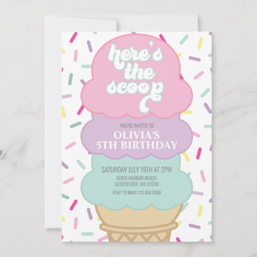 Ice Cream en Sprinkles Birthday Uitnodiging (Voorkant)