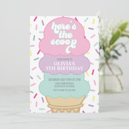 Ice Cream en Sprinkles Birthday Uitnodiging (Staand voorkant)