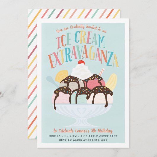 Ice Cream Extravaganza Birthday Party Kaart (Voorkant / Achterkant)