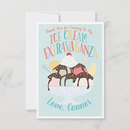 Ice Cream Extravaganza Verjaardagsfeest Dank u Kaart (Voorkant)