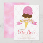 Ice Cream First Birthday Party Kaart (Voorkant / Achterkant)