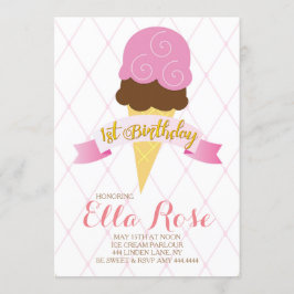 Ice Cream First Birthday Party Kaart