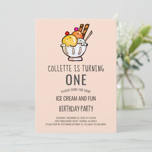 Ice Cream First Birthday Uitnodiging (Staand voorkant)