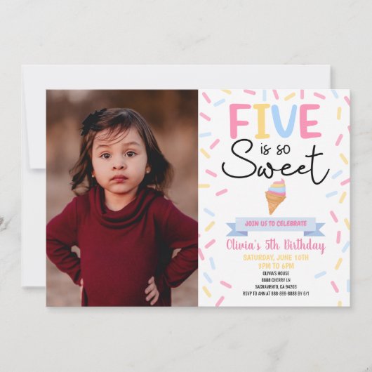 Ice Cream Five is zo lief 5e verjaardagsfeestje Kaart (Voorkant)