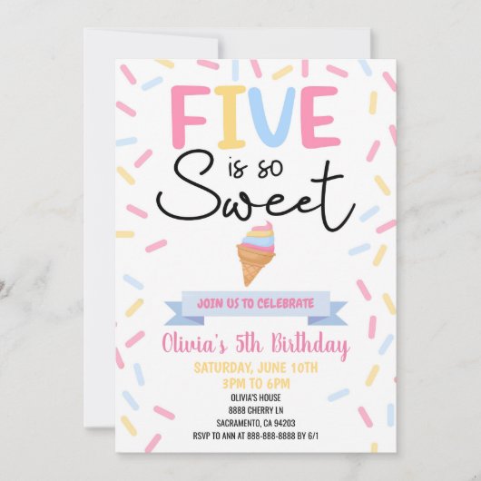 Ice Cream Five is zo lief 5e verjaardagsfeestje Kaart (Voorkant)