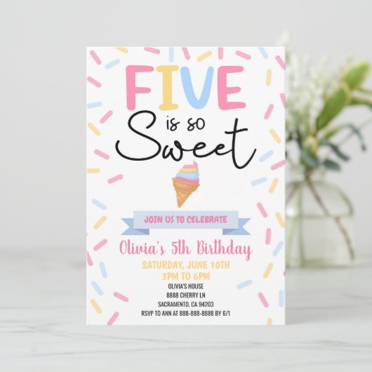 Ice Cream Five is zo lief 5e verjaardagsfeestje Kaart (Staand voorkant)