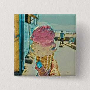 Ice cream flavor vierkante button 5,1 cm