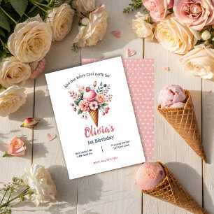 Ice Cream Floral Berry Cool Girl Verjaardagsfeestj Kaart