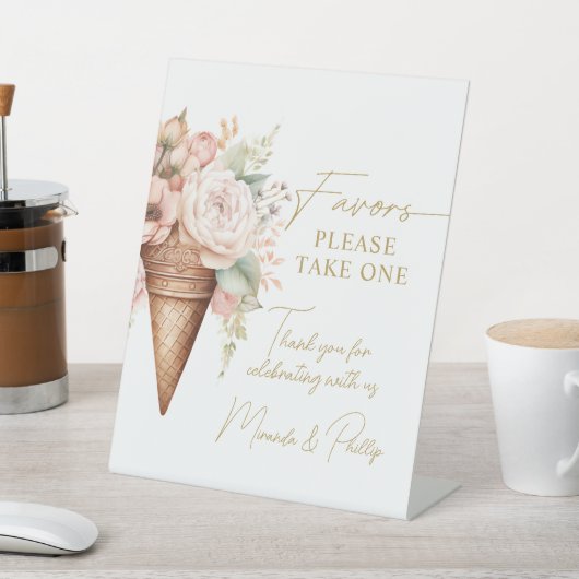 Ice Cream Floral Favors Sign Vrijgezellenfeest Reclamebord Met Voetstuk (Insitu)