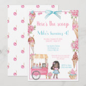 Ice Cream & Floral Verjaardag Uitnodiging (Voorkant / Achterkant)