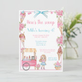 Ice Cream & Floral Verjaardag Uitnodiging (Staand voorkant)