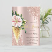 Ice cream Flower Roos Gold Sweets Baby shower Kaart (Staand voorkant)