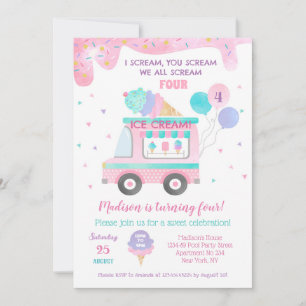 Ice Cream Four 4th Birthday Party Save The Date