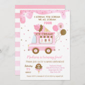 Ice Cream Four 4th Birthday Party Save The Date (Voorkant / Achterkant)