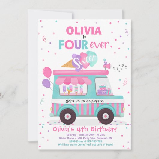 Ice Cream Four Ever Sweet Birthday Ice Cream Truck Kaart (Voorkant)