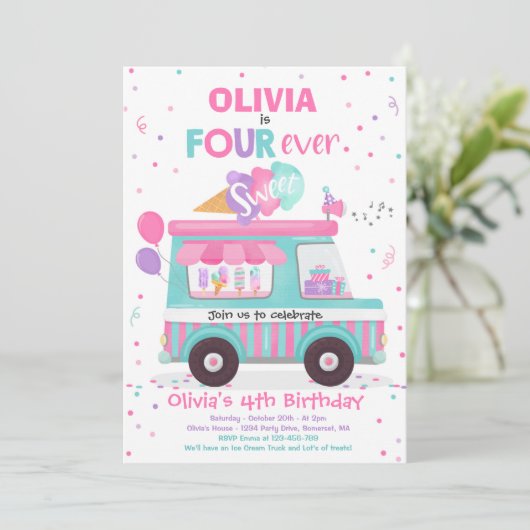 Ice Cream Four Ever Sweet Birthday Ice Cream Truck Kaart (Staand voorkant)