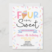 Ice Cream Four Ooit Zoet 4e Verjaardagsfeest Kaart (Voorkant)