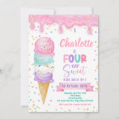 Ice Cream Fourever Zoet 4e Verjaardagsfeestje Roze Kaart (Voorkant)