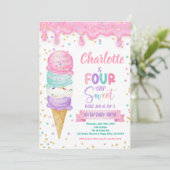 Ice Cream Fourever Zoet 4e Verjaardagsfeestje Roze Kaart (Staand voorkant)