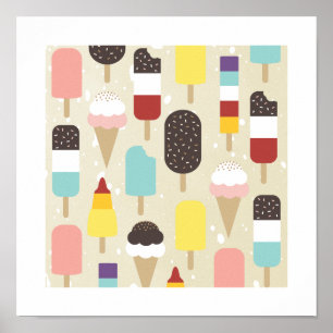 Ice Cream & Frozen verwerkt afdrukken Poster