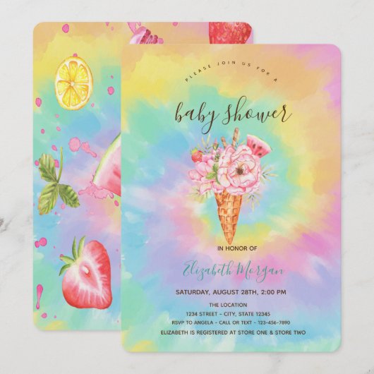 Ice Cream, Fruit Colorful Tie Dye Baby shower Kaart (Voorkant / Achterkant)