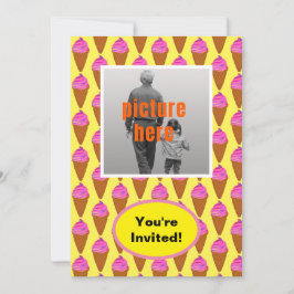 Ice Cream Geel Roze Bruin Verjaardagsfeest Event Kaart