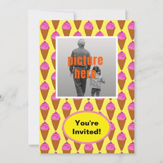 Ice Cream Geel Roze Bruin Verjaardagsfeest Event Kaart (Voorkant)