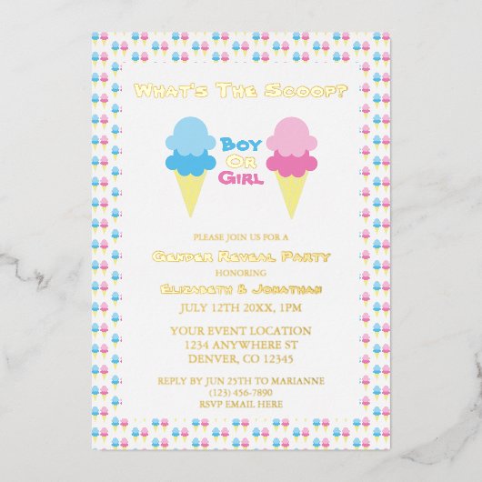 Ice Cream Gender onthullen Folie Uitnodiging (Voorkant)